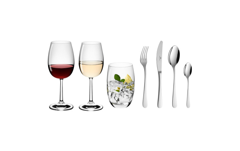 FLOW complete set of glasses and cups + cutlery set for 6 people