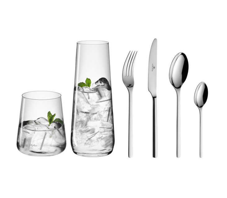 MODERN set of glasses + carafe + cutlery set for 6 people