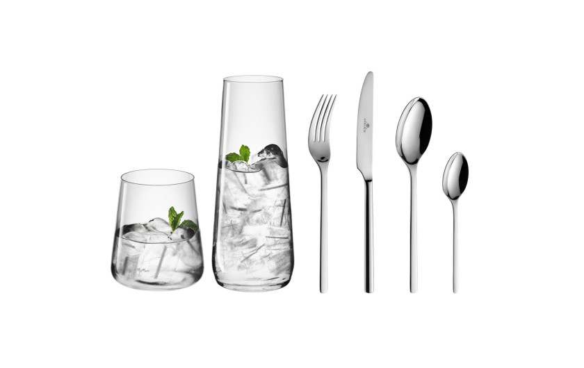 MODERN set of glasses + carafe + cutlery set for 6 people