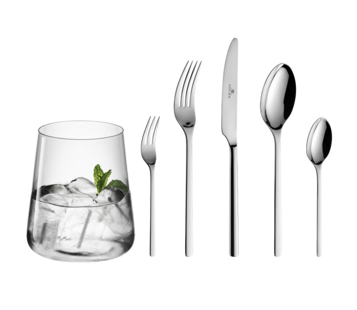 MODERN cutlery set 24 pcs + cake forks 6 pcs + glasses 6 pcs