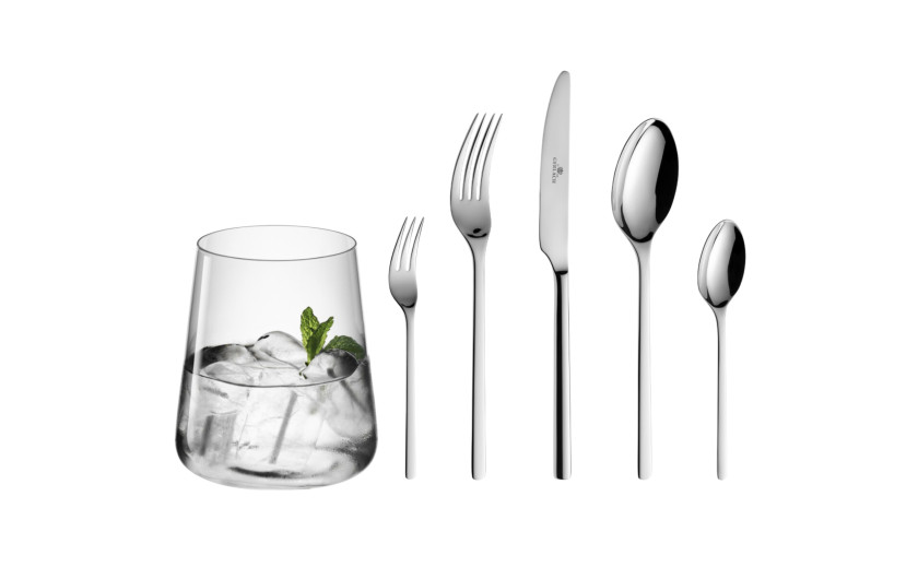 MODERN cutlery set 24 pcs + cake forks 6 pcs + glasses 6 pcs