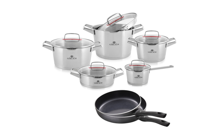 10-piece pot set SUPERIOR + 2x deep frying pan CONTRAST PROCOAT 24/28 cm