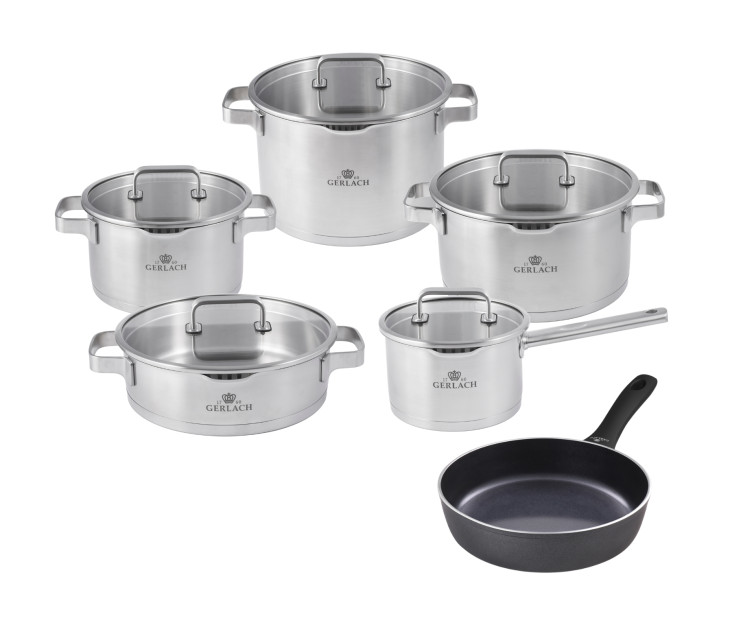 Prestige Plus 10-piece pot set + deep frying pan Contrast Procoat 24cm