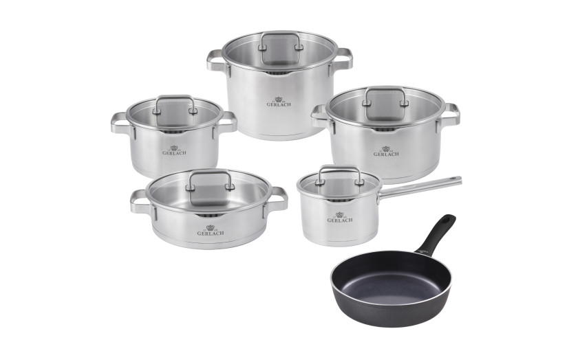 Prestige Plus 10-piece pot set + deep frying pan Contrast Procoat 24cm