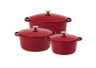 NATUR IRON set burgundy 3 pcs: Cast iron baking dish 5.5l + Cast iron pot 3l + Cast iron pot 5l NATUR IRON set burgundy 3 pcs: Cast iron baking dish 5.5l + Cast iron pot 3l + Cast iron pot 5l