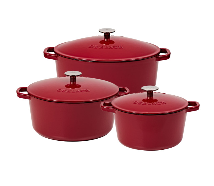 NATUR IRON set burgundy 3 pcs: Cast iron baking dish 5.5l + Cast iron pot 3l + Cast iron pot 5l