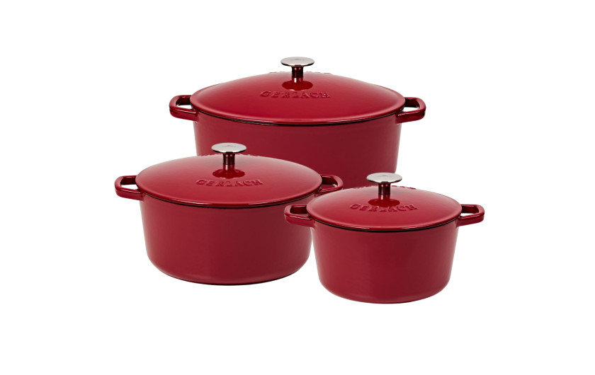 NATUR IRON set burgundy 3 pcs: Cast iron baking dish 5.5l + Cast iron pot 3l + Cast iron pot 5l