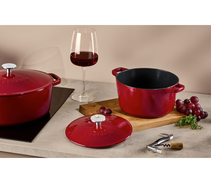 Set of 2 burgundy cast iron...