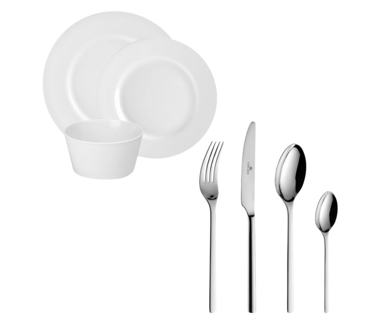 24-Piece Cutlery Set MODERN Polished Finish + 18-Piece Dinner Set MODERN for 6 People