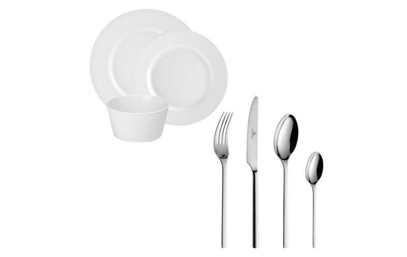 24-Piece Cutlery Set MODERN Polished Finish + 18-Piece Dinner Set MODERN for 6 People