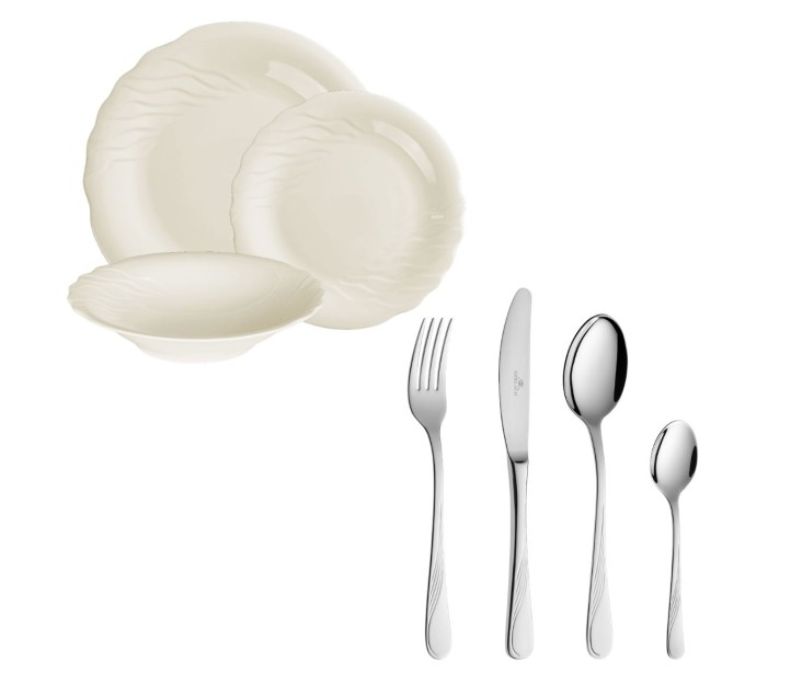 24-Piece Cutlery Set CELESTIA Polished Finish + 18-Piece Dinner Set CELESTIA for 6 People